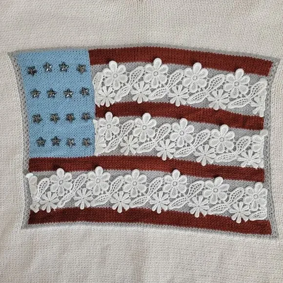 Pol Sweater Hoodie American Flag Boho Oversized NEW Sz L Patriotic Art To Wear - Picture 5 of 12